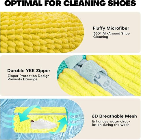 Shoe washing machine bag,15''×7'' 1Pcs shoe laundry bag,1Pcs Mesh Laundry Bag,360° Clean shoe bag for washing machine,YKK Zipper shoe washing bag(1PCS + 1PCS Yellow) in Saudi Arabia