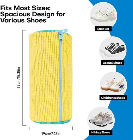 Shoe washing machine bag,15''×7'' 1Pcs shoe laundry bag,1Pcs Mesh Laundry Bag,360° Clean shoe bag for washing machine,YKK Zipper shoe washing bag(1PCS + 1PCS Yellow) in Saudi Arabia