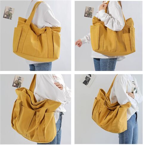 Canvas Tote Bag For Women With Pockets For Shopping Traveling Daily Commuting Beach Leisure And Fitness in Saudi Arabia