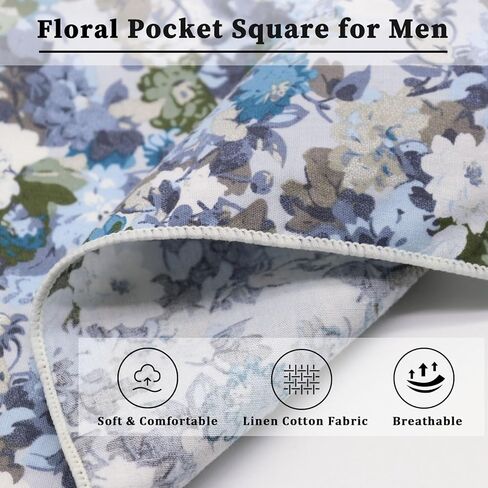 Floral Pocket Squares for Men, Mens Ladies Cotton Handkerchiefs with Pocket Square Holder for Wedding Party Prom Daily in Kuwait