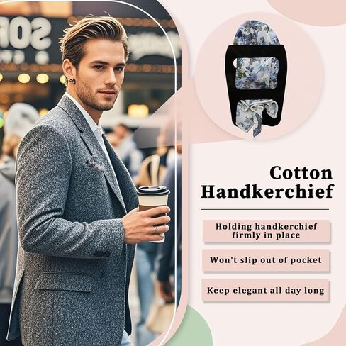 Floral Pocket Squares for Men, Mens Ladies Cotton Handkerchiefs with Pocket Square Holder for Wedding Party Prom Daily in Kuwait