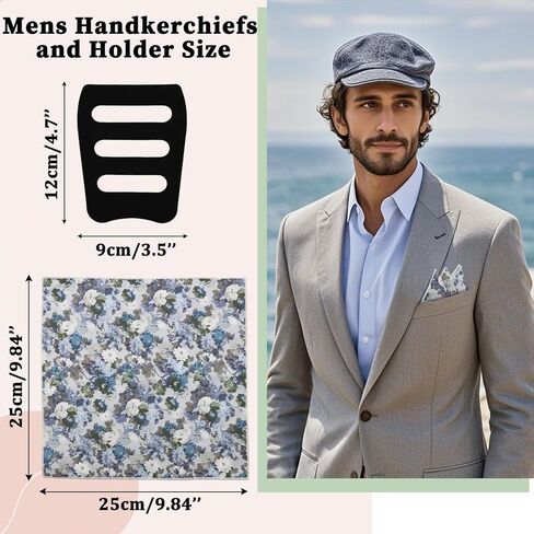 Floral Pocket Squares for Men, Mens Ladies Cotton Handkerchiefs with Pocket Square Holder for Wedding Party Prom Daily in Kuwait