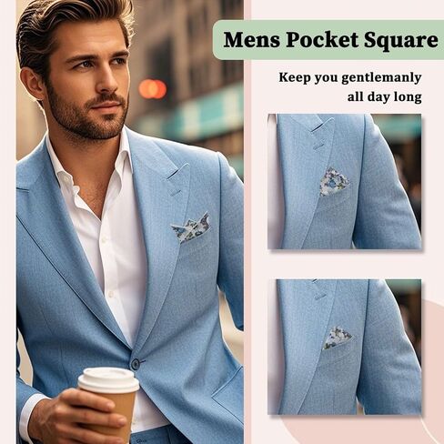 Floral Pocket Squares for Men, Mens Ladies Cotton Handkerchiefs with Pocket Square Holder for Wedding Party Prom Daily in Kuwait