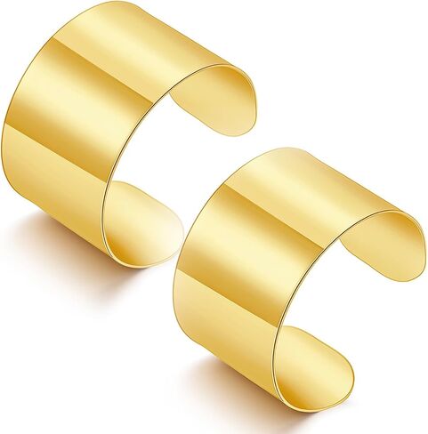 BROCC 2Pcs Gold Chunky Cuff Bracelets Set for Women Open Wide Bangle Bracelets Irregular Minimalist Statement Bangle Bracelets Punk Jewelry in Saudi Arabia