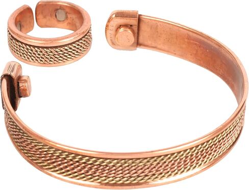 Touchstone Handcrafted Copper Magnetic Hand Forged with Solid and High Gauge Tibetan Style Minimalistic Elegance Copper Bracelet and Matching Ring. in Kuwait