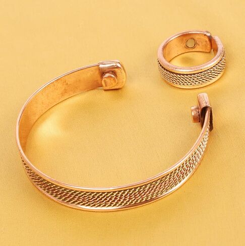 Touchstone Handcrafted Copper Magnetic Hand Forged with Solid and High Gauge Tibetan Style Minimalistic Elegance Copper Bracelet and Matching Ring. in Kuwait