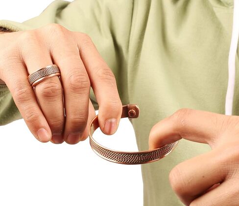 Touchstone Handcrafted Copper Magnetic Hand Forged with Solid and High Gauge Tibetan Style Minimalistic Elegance Copper Bracelet and Matching Ring. in Kuwait