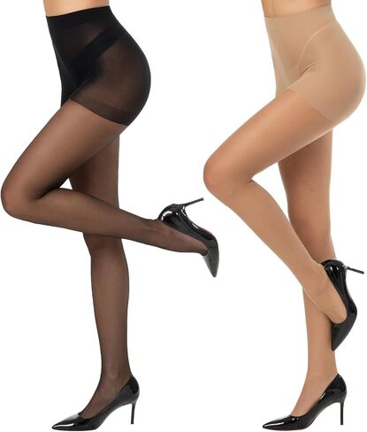 Yilanmy Run Resistant Control Top Pantyhose 15D High Waist Sheer Tights With Reinforced Toes in Saudi Arabia