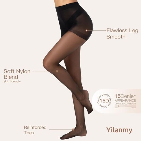 Yilanmy Run Resistant Control Top Pantyhose 15D High Waist Sheer Tights With Reinforced Toes in Saudi Arabia