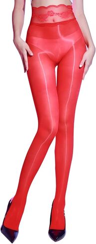 Women's Oily Shiny Pantyhose Seamless Sheer Tights 8 Denier High Waist Lace Gloss Stockings in Saudi Arabia