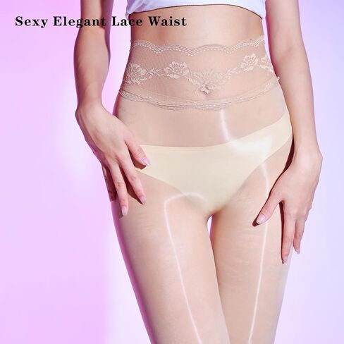 Women's Oily Shiny Pantyhose Seamless Sheer Tights 8 Denier High Waist Lace Gloss Stockings in Saudi Arabia