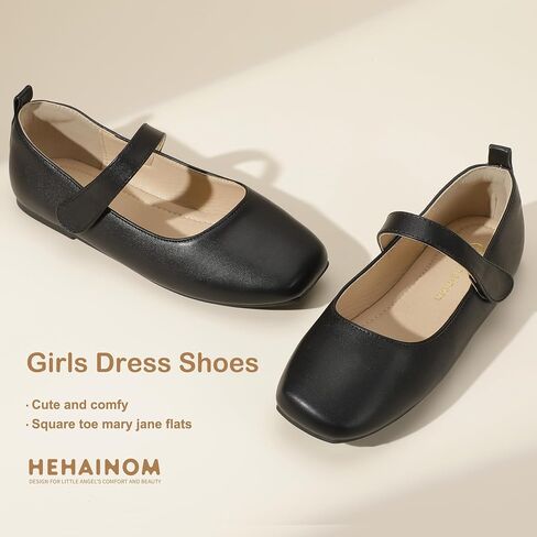 Hehainom Girls Dress Shoes Flower Girl Toddler Little Big Kids Square Toe Flats Mary Jane Wedding School Shoes in Saudi Arabia