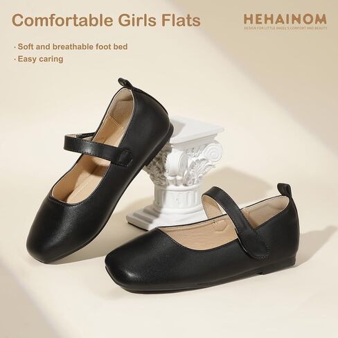 Hehainom Girls Dress Shoes Flower Girl Toddler Little Big Kids Square Toe Flats Mary Jane Wedding School Shoes in Saudi Arabia
