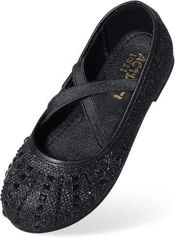 Sparkly Mary Jane Flats for Girls - Non-Slip Ballet Shoes with Rhinestones | Toddler Dress Shoes for Weddings, Parties, School (Breathable & Comfortable) in Kuwait