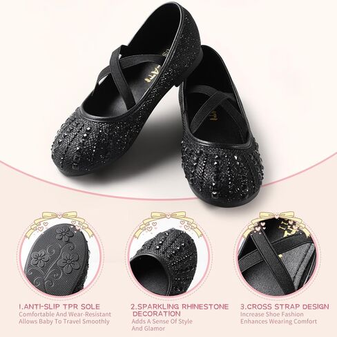 Sparkly Mary Jane Flats for Girls - Non-Slip Ballet Shoes with Rhinestones | Toddler Dress Shoes for Weddings, Parties, School (Breathable & Comfortable) in Kuwait