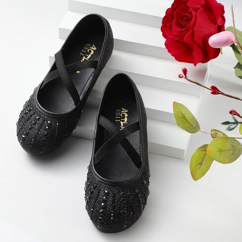 Sparkly Mary Jane Flats for Girls - Non-Slip Ballet Shoes with Rhinestones | Toddler Dress Shoes for Weddings, Parties, School (Breathable & Comfortable) in Kuwait