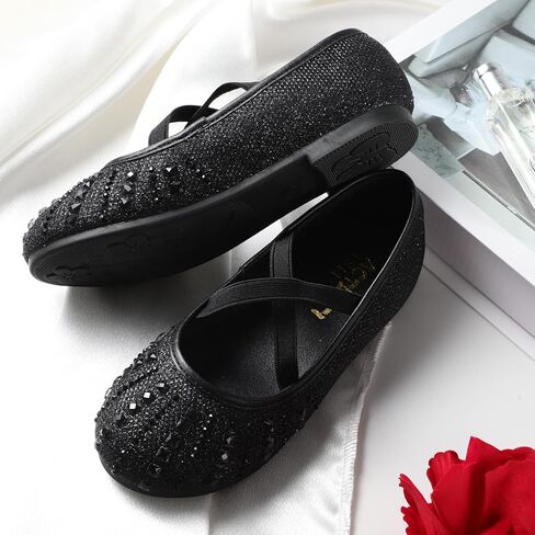 Sparkly Mary Jane Flats for Girls - Non-Slip Ballet Shoes with Rhinestones | Toddler Dress Shoes for Weddings, Parties, School (Breathable & Comfortable) in Kuwait