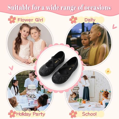 Sparkly Mary Jane Flats for Girls - Non-Slip Ballet Shoes with Rhinestones | Toddler Dress Shoes for Weddings, Parties, School (Breathable & Comfortable) in Kuwait