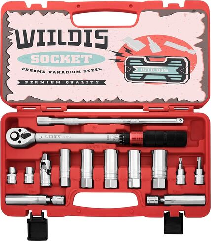 14 PCS 3/8 Inch Drive Spark Plug Socket Set with Click Torque Wrench（5-45 Lb.ft/6.8-61.2 Nm）, Magnetic Swivel Sockets, Universal Joint, Extension Bar, Cr-V Steel in Kuwait