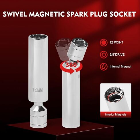 14 PCS 3/8 Inch Drive Spark Plug Socket Set with Click Torque Wrench（5-45 Lb.ft/6.8-61.2 Nm）, Magnetic Swivel Sockets, Universal Joint, Extension Bar, Cr-V Steel in Kuwait