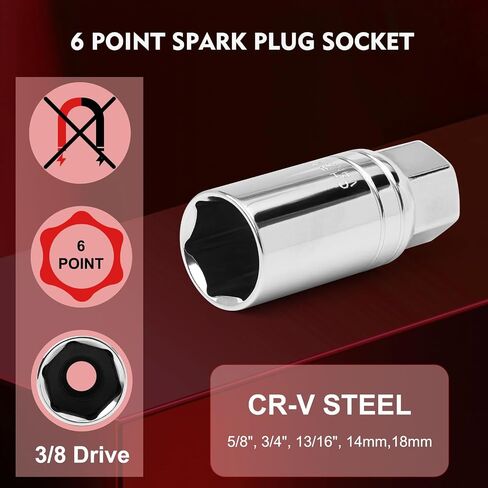 14 PCS 3/8 Inch Drive Spark Plug Socket Set with Click Torque Wrench（5-45 Lb.ft/6.8-61.2 Nm）, Magnetic Swivel Sockets, Universal Joint, Extension Bar, Cr-V Steel in Kuwait