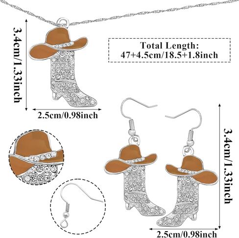 2 PCS Cowgirl المجوهرات مجموعة للنساء ريفي راعي الراعي الأبعاد رعاة البقر قلادة بوتس أنيقة قبعة الحذاء السحر الغربي للنساء in Kuwait