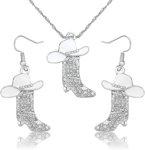 2 PCS Cowgirl المجوهرات مجموعة للنساء ريفي راعي الراعي الأبعاد رعاة البقر قلادة بوتس أنيقة قبعة الحذاء السحر الغربي للنساء in Kuwait