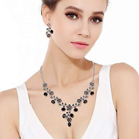 EVER FAITH Bridal Jewelry Sets for Wedding Rhinestone Crystal Flower Leaf Costume Pendant Necklace Earrings Set for Women in Saudi Arabia