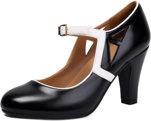 Women's Mary Jane Vintage Close Round Toe Vintage 1950s Heels Retro 1920s Victorian Pumps Anckle Straps 1930s Shoes in Saudi Arabia