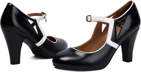 Women's Mary Jane Vintage Close Round Toe Vintage 1950s Heels Retro 1920s Victorian Pumps Anckle Straps 1930s Shoes in Saudi Arabia
