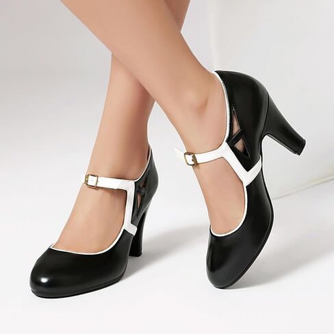 Women's Mary Jane Vintage Close Round Toe Vintage 1950s Heels Retro 1920s Victorian Pumps Anckle Straps 1930s Shoes in Saudi Arabia