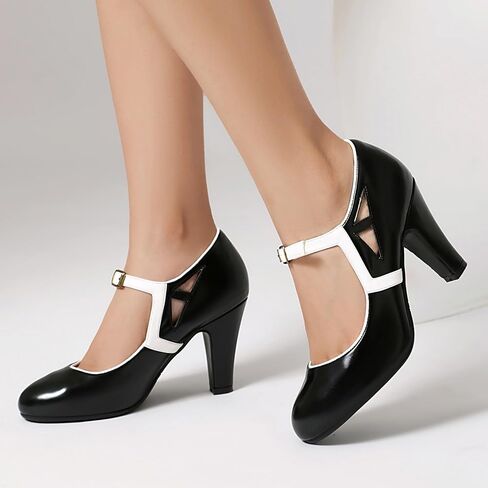 Women's Mary Jane Vintage Close Round Toe Vintage 1950s Heels Retro 1920s Victorian Pumps Anckle Straps 1930s Shoes in Saudi Arabia