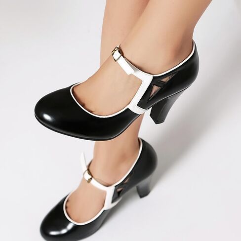 Women's Mary Jane Vintage Close Round Toe Vintage 1950s Heels Retro 1920s Victorian Pumps Anckle Straps 1930s Shoes in Saudi Arabia