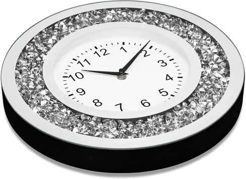14 Inch Crystal Crushed Diamond Mirrored Wall Clock - Sparkle Twinkle Bling Wall Clock Silver Round Clock for Living Room, Bedroom, Home Decor, Silent Non-Ticking Quartz Movement in Saudi Arabia