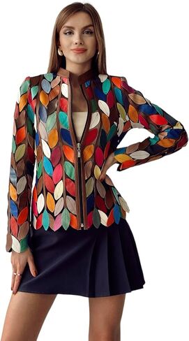 Joy Women's Multicolored Genuine Lambskin Handmade Leather Jacket in Saudi Arabia