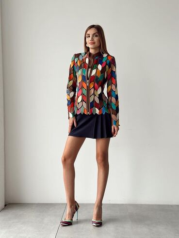 Joy Women's Multicolored Genuine Lambskin Handmade Leather Jacket in Saudi Arabia