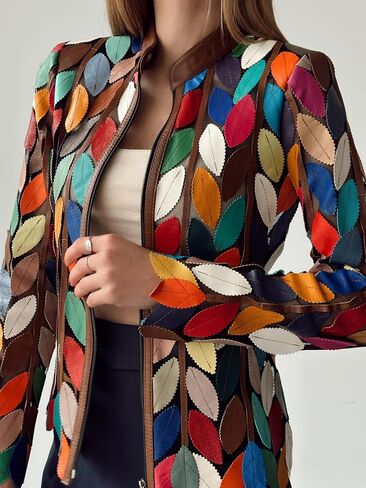 Joy Women's Multicolored Genuine Lambskin Handmade Leather Jacket in Saudi Arabia