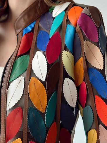 Joy Women's Multicolored Genuine Lambskin Handmade Leather Jacket in Saudi Arabia