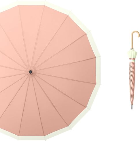 ThreeH Big Beatiful Umbrella with Arc Classic Wood Handle 16 Ribs 48" Windproof Sturdy Stick Rain Umbrella in Kuwait