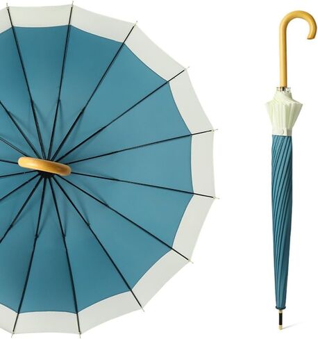 ThreeH Big Beatiful Umbrella with Arc Classic Wood Handle 16 Ribs 48" Windproof Sturdy Stick Rain Umbrella in Kuwait
