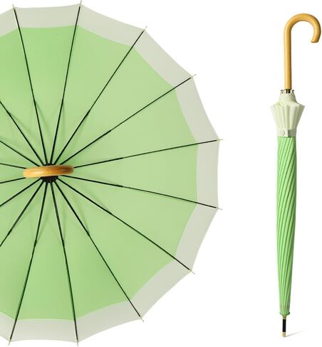ThreeH Big Beatiful Umbrella with Arc Classic Wood Handle 16 Ribs 48" Windproof Sturdy Stick Rain Umbrella in Kuwait