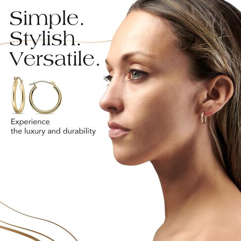 أقراط Mazzeri Solid Gold Hoop Gold 14k ذهبية حقيقية للنساء والرجال - Hypoallergenic ، مصنوعة في الولايات المتحدة الأمريكية ، متوفرة باللون الأصفر أو الأبيض in Kuwait