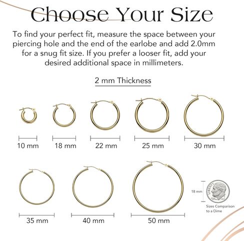 أقراط Mazzeri Solid Gold Hoop Gold 14k ذهبية حقيقية للنساء والرجال - Hypoallergenic ، مصنوعة في الولايات المتحدة الأمريكية ، متوفرة باللون الأصفر أو الأبيض in Kuwait