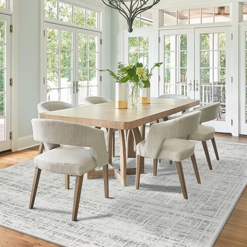 8x10 Area Rugs Washable Rug: Anti-Skid Abstract Modern Living Room Rug Soft Thin Carpets Indoor Floor Non-Shedding Carpet for Bedroom Dining Farmhouse Nursery Home Office (White Gray, 8'x10') in Saudi Arabia