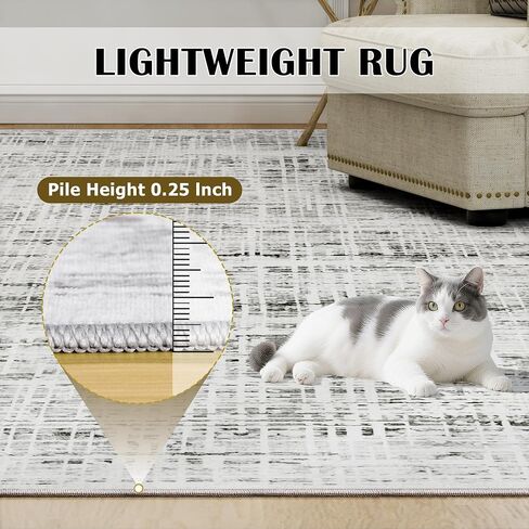 8x10 Area Rugs Washable Rug: Anti-Skid Abstract Modern Living Room Rug Soft Thin Carpets Indoor Floor Non-Shedding Carpet for Bedroom Dining Farmhouse Nursery Home Office (White Gray, 8'x10') in Saudi Arabia