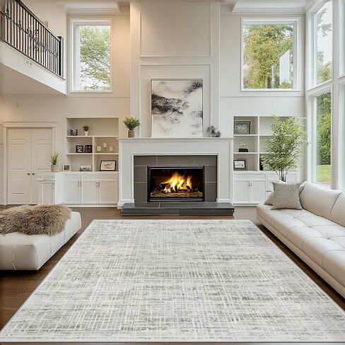 8x10 Area Rugs Washable Rug: Anti-Skid Abstract Modern Living Room Rug Soft Thin Carpets Indoor Floor Non-Shedding Carpet for Bedroom Dining Farmhouse Nursery Home Office (White Gray, 8'x10') in Saudi Arabia