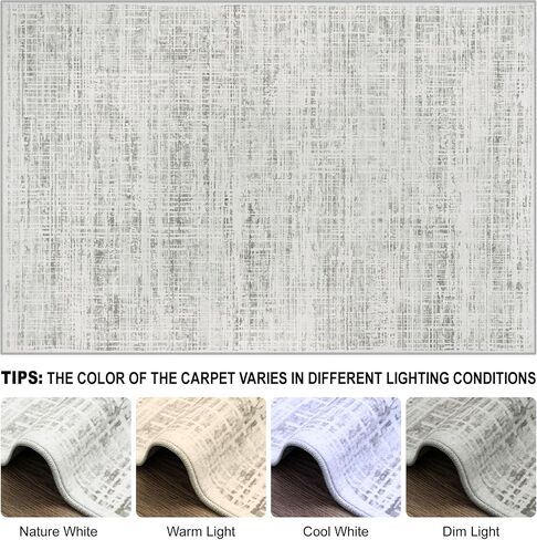 8x10 Area Rugs Washable Rug: Anti-Skid Abstract Modern Living Room Rug Soft Thin Carpets Indoor Floor Non-Shedding Carpet for Bedroom Dining Farmhouse Nursery Home Office (White Gray, 8'x10') in Saudi Arabia