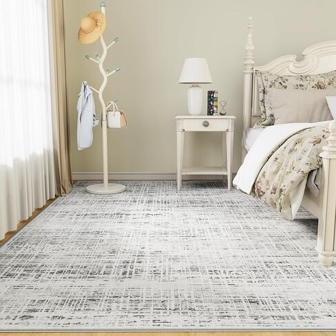 8x10 Area Rugs Washable Rug: Anti-Skid Abstract Modern Living Room Rug Soft Thin Carpets Indoor Floor Non-Shedding Carpet for Bedroom Dining Farmhouse Nursery Home Office (White Gray, 8'x10') in Saudi Arabia