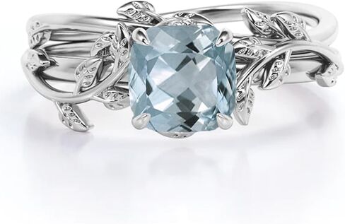 Cushion Cut Gemstone Engagement Rings Set for Women 925 Sterling Silver 8MM Amethyst Leaf Ring Unique Bridal Wedding Rings Size 4-11 in Saudi Arabia