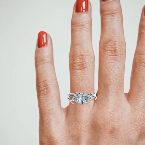 Cushion Cut Gemstone Engagement Rings Set for Women 925 Sterling Silver 8MM Amethyst Leaf Ring Unique Bridal Wedding Rings Size 4-11 in Saudi Arabia